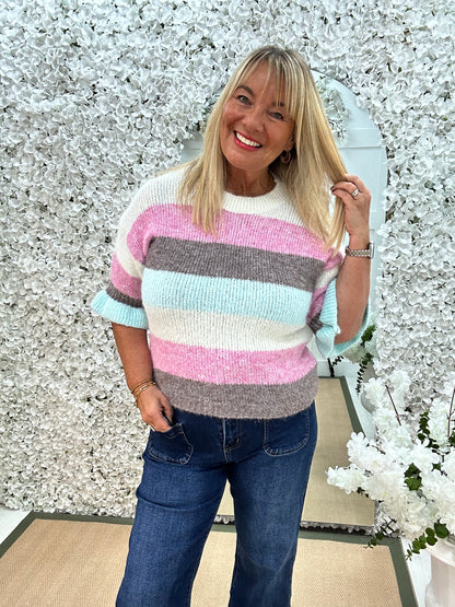 Bloom: Cream stripe knit. One size 14-18