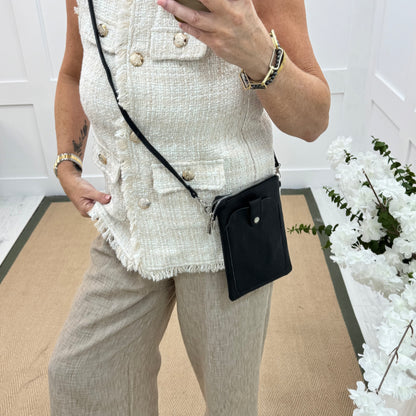 Petra: Black Italian leather phone cross body bag