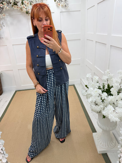 Cheri: Check wide leg patterned trousers. One size: 10-16. 2 colours