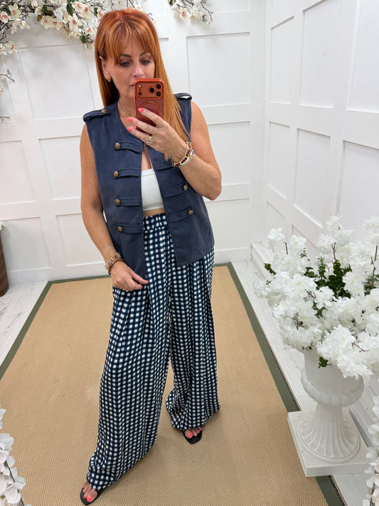 Cheri: Check wide leg patterned trousers. One size: 10-16. 2 colours