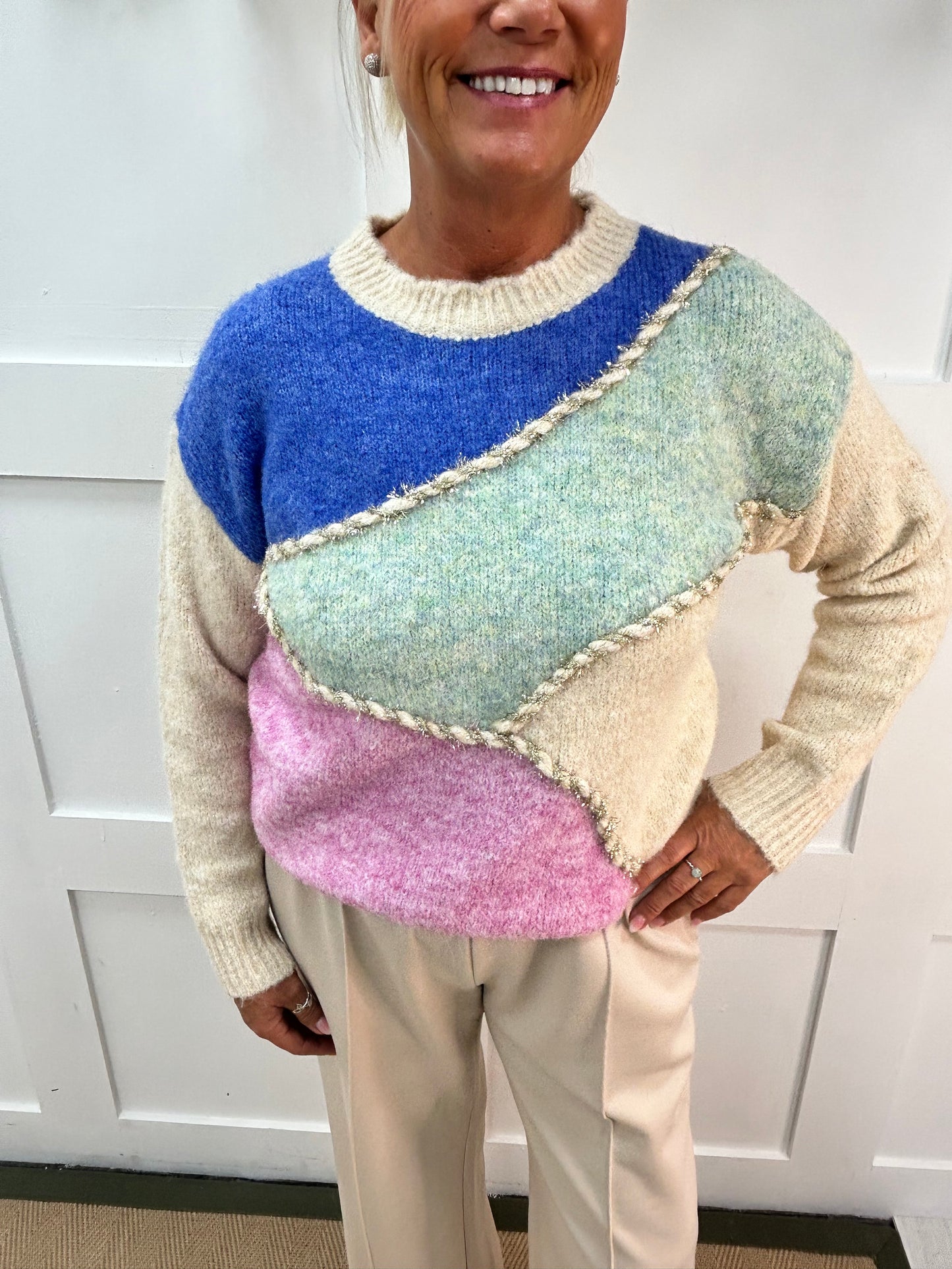 Katia: Multicoloured wool knit top. One size: 10-14