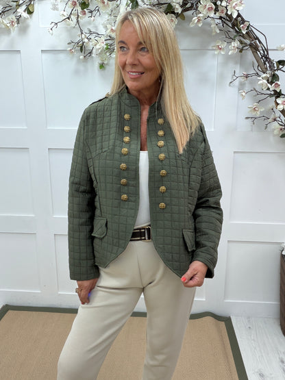 Jolie: Military style lightweight quilted design jacket. One size: 14-18. 3 colours
