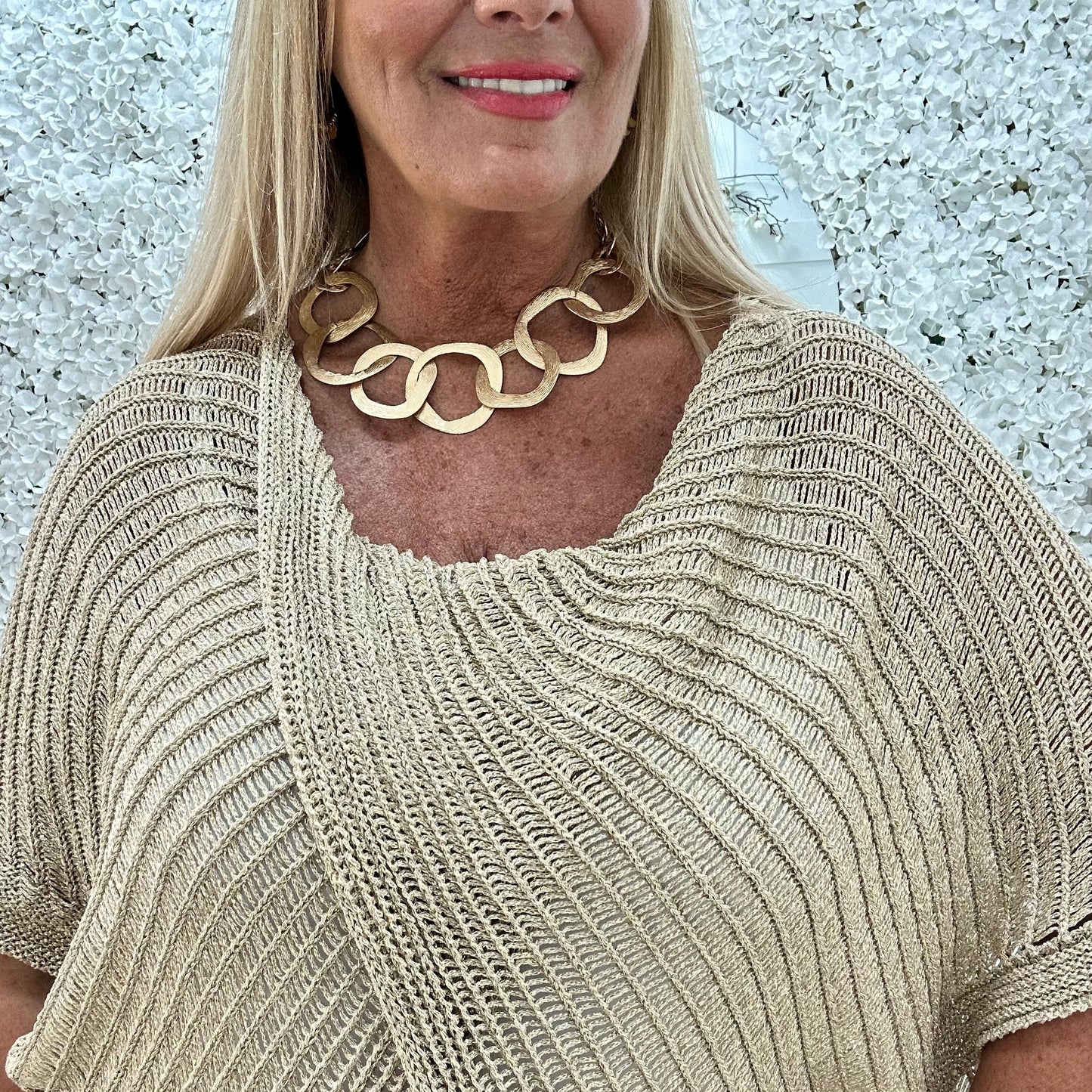 Harriet: Gold lurex cross over top. One size: 16-24