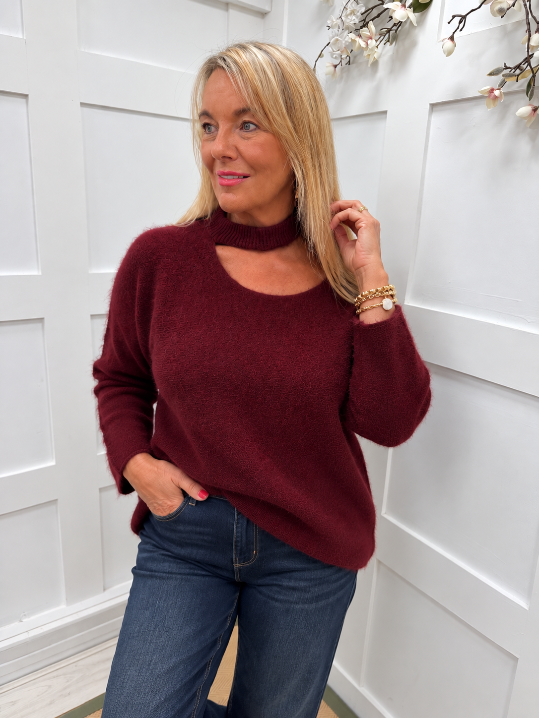 Sloane: Slash neck knit top. One Size: 12-18. 6 colours