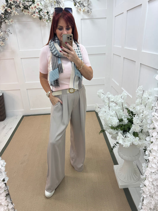 Trinity: Mocha wide leg belted trousers. One size: 10-16