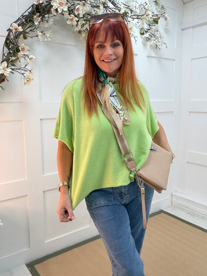 Carrie: Lime green short knitted top. One size: 12-18/20