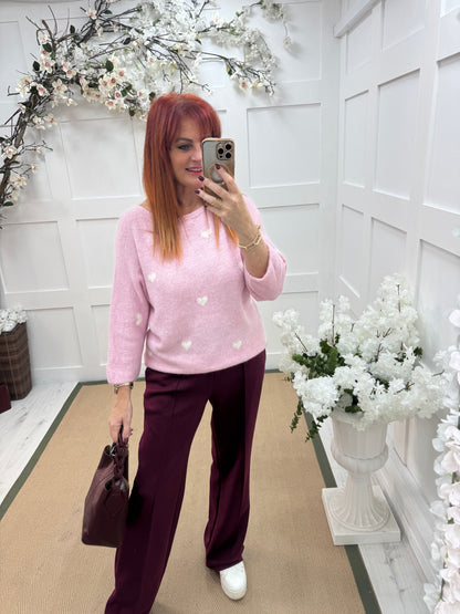 Eleanor: Pink and cream heart wool top. One size: 12-18