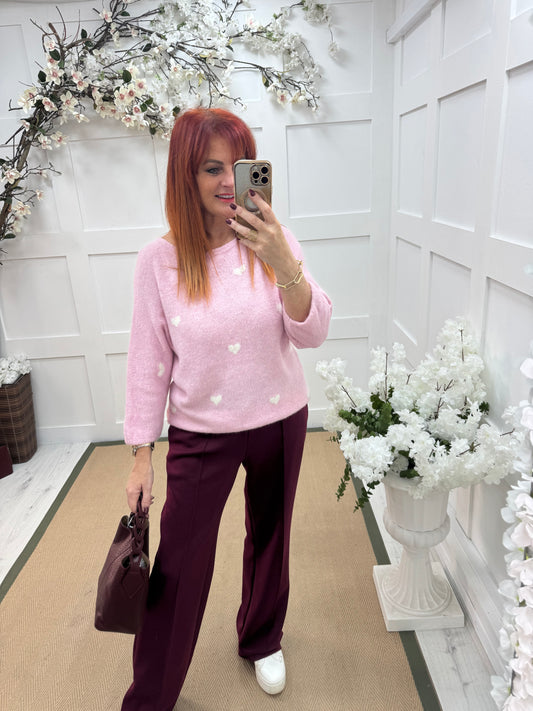 Eleanor: Pink and cream heart wool top. One size: 12-18