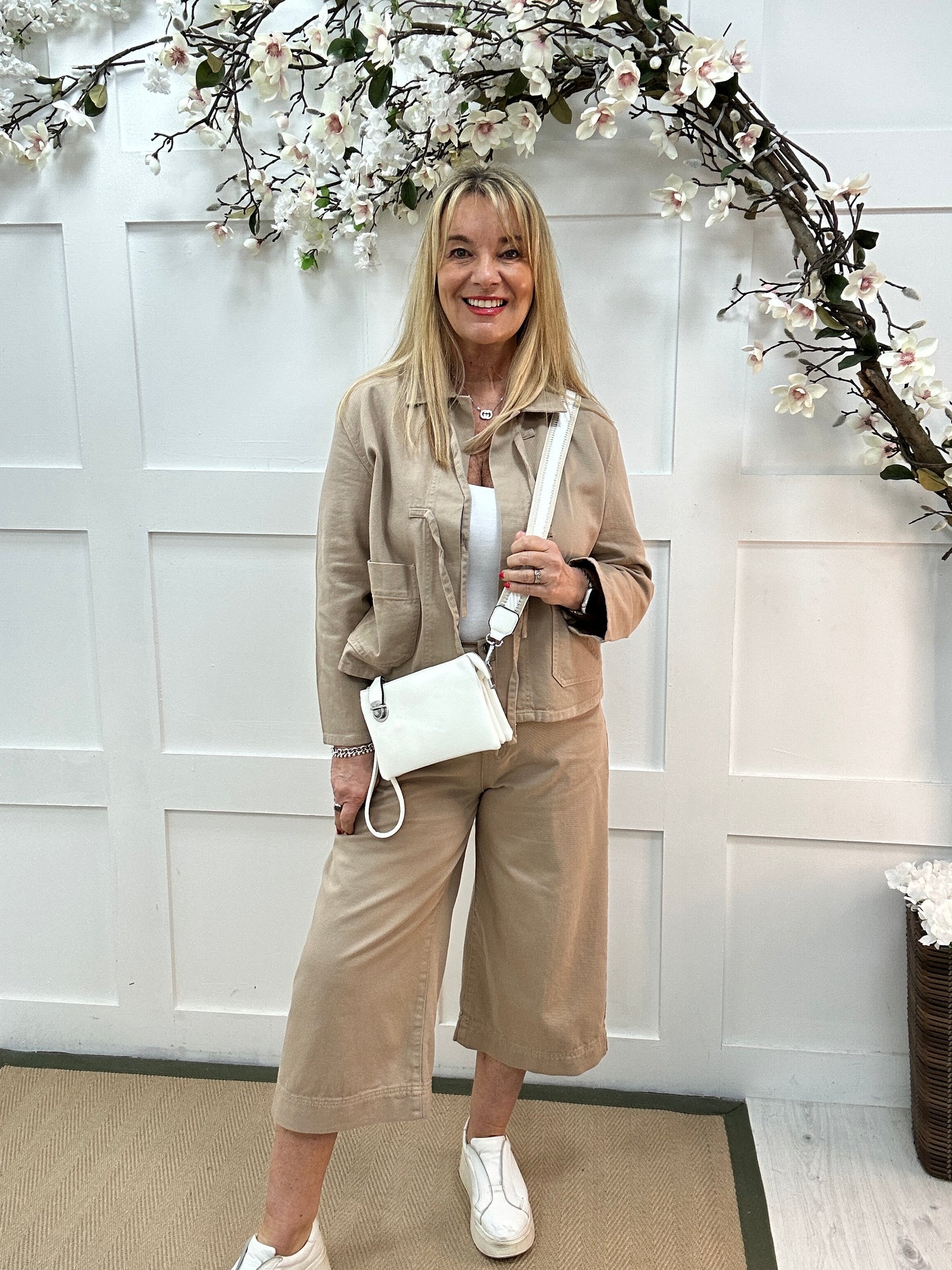 Jilly: Stone cotton tie front jacket. 2 Sizes