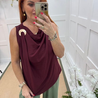 Melissa: Burgundy cowl neck top & trouser co-ord set. One size: 12-18
