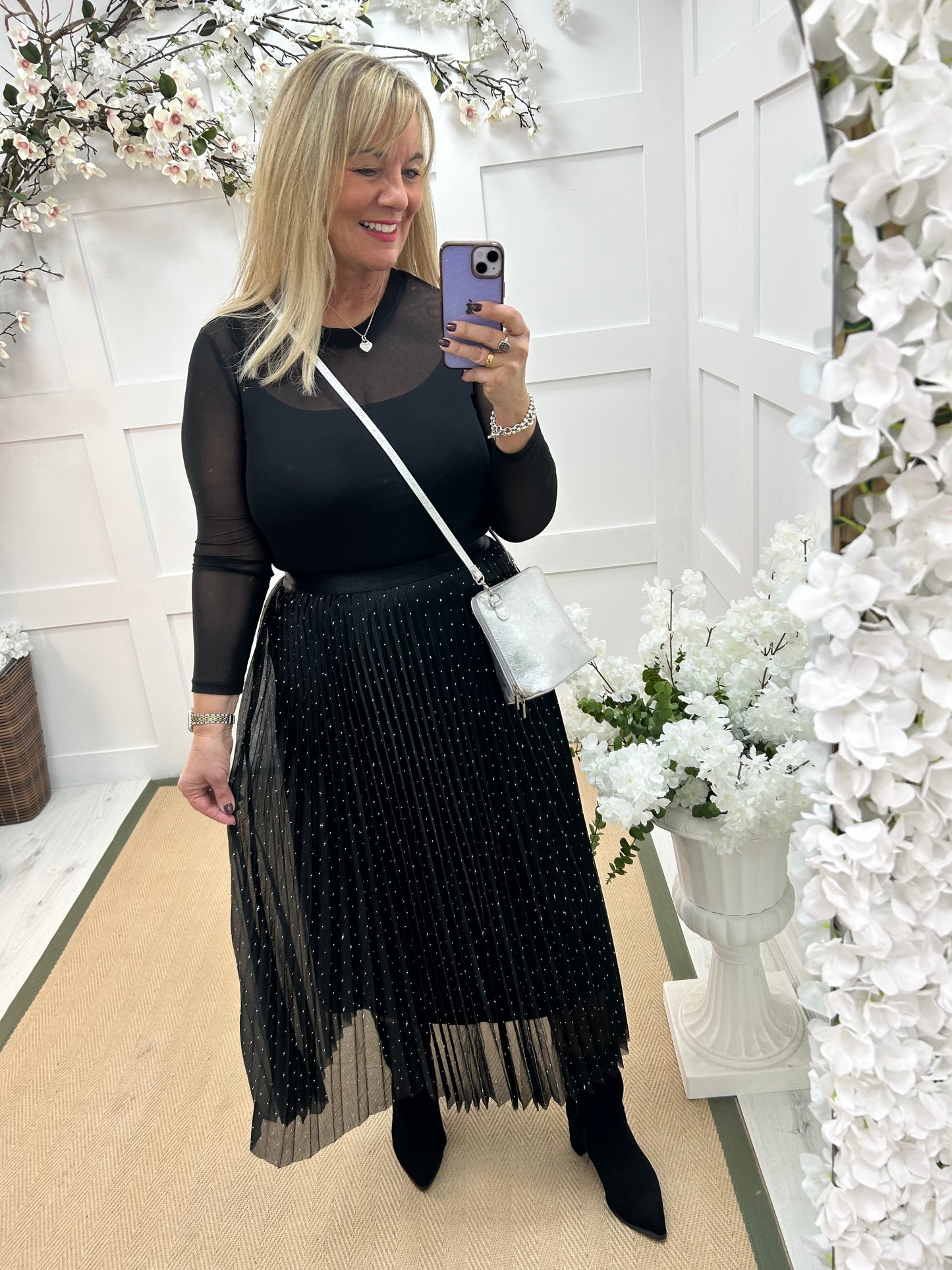 Natalie: Black diamanté maxi skirt. One size 12-16