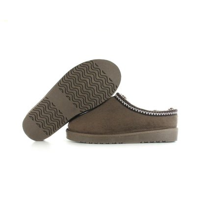 Tara: Mocha embroidered mule slippers. Sizes: 3-8