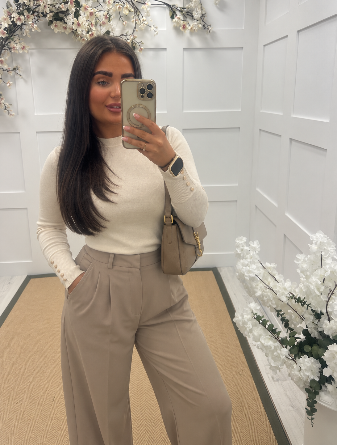 Carmen: Gold button fine knit top. One size: 10-16. 3 colours