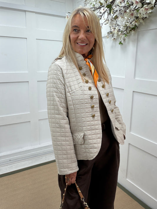 Jolie: Military style lightweight quilted design jacket. One size: 14-18. 3 colours