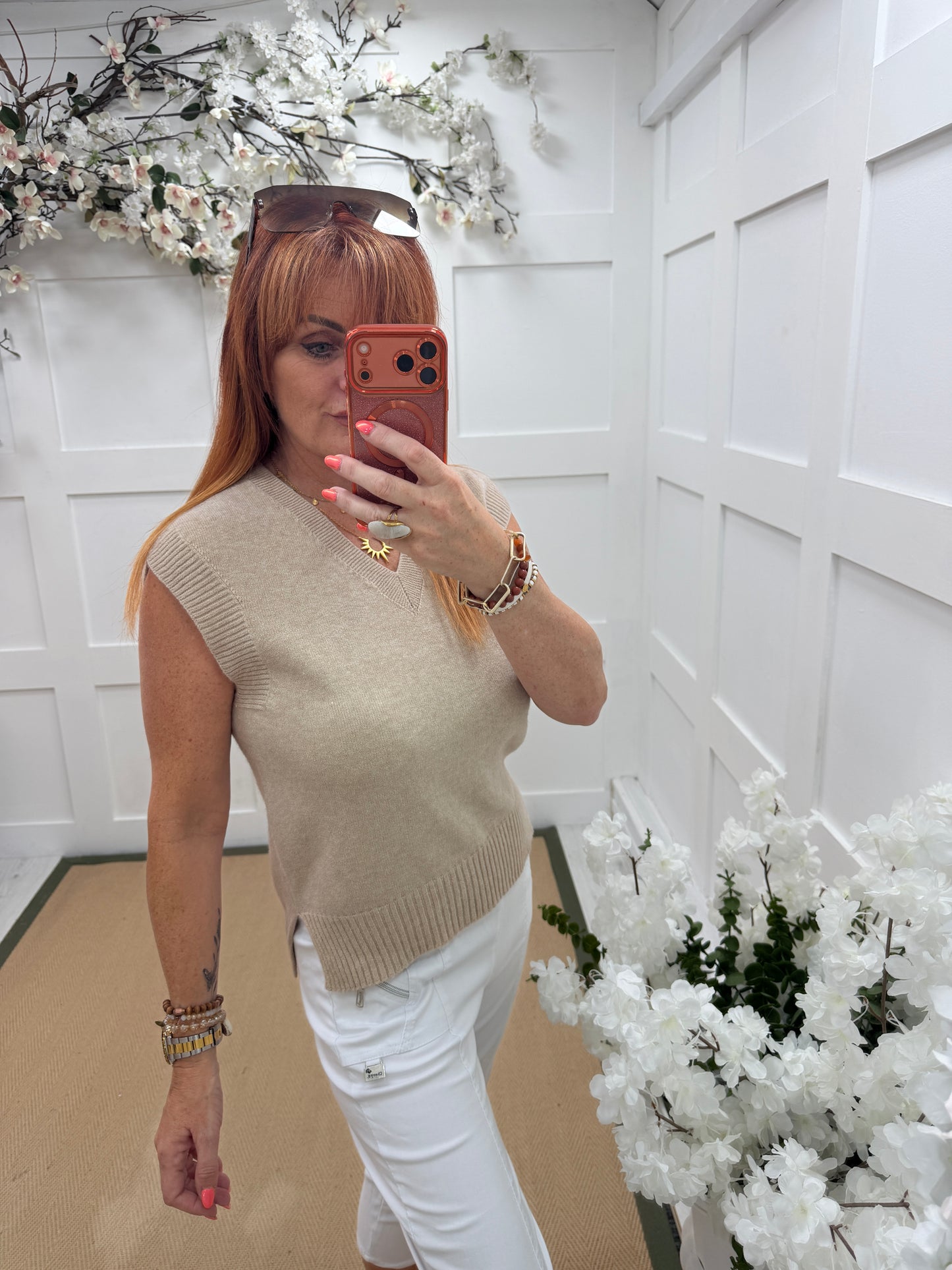 Tara: Soft knit V-neck tank top. One size 10-16. 4 colours