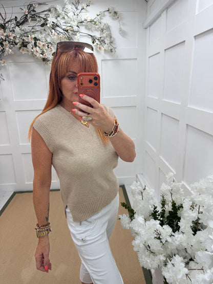 Tara: Soft knit V-neck tank top. One size 10-16. 4 colours