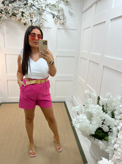 Alessia: Paper bag waist belted shorts. One size: 10-14 - 5 colours