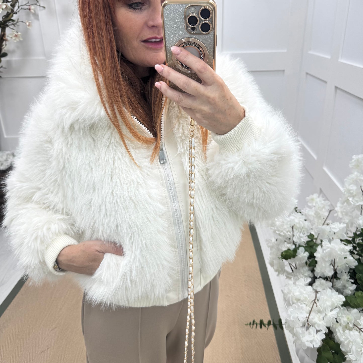 Etta: Winter white short faux fur jacket. 2 sizes