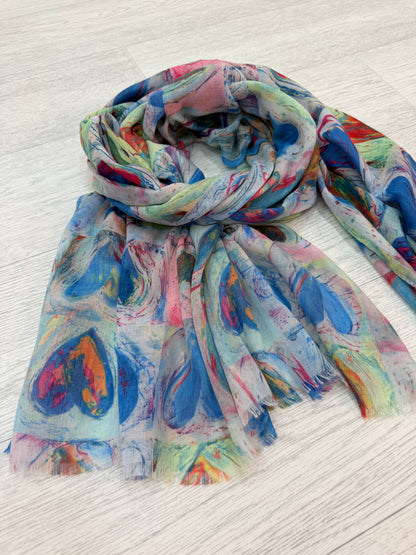 Honey: Blue multicoloured heart scarf