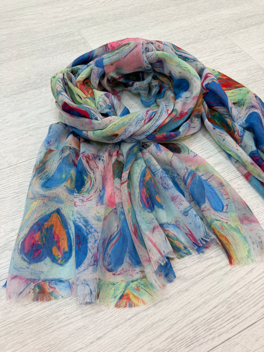 Honey: Blue multicoloured heart scarf