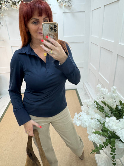 Layla: Navy cotton layering shirt. 4 sizes