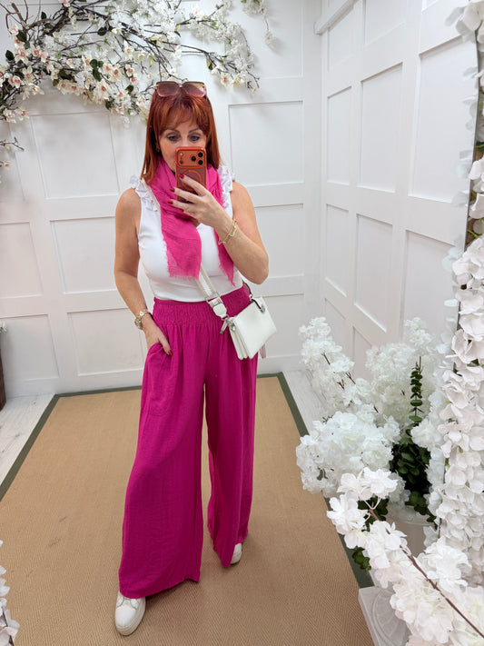 Lana: Stretchy wide leg pocket trousers. One size: 10-18. 6 colours