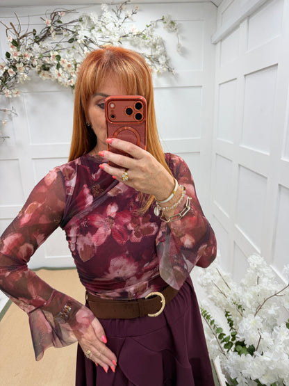 Finty: Floral patterned lined mesh top. One size: 8-12. 2 colours