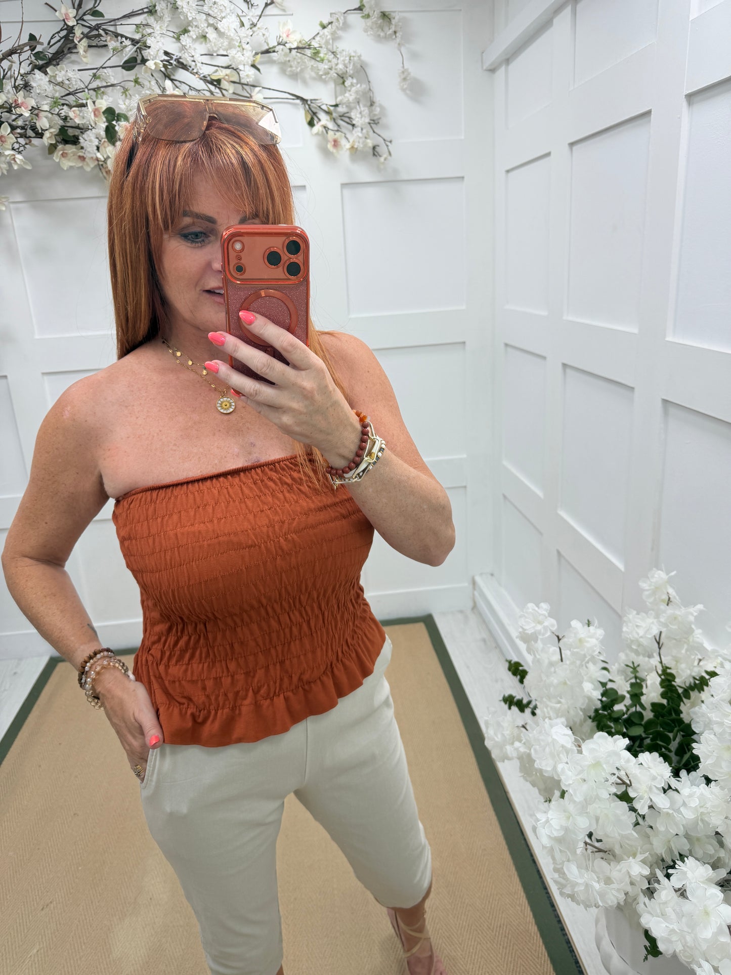 Bailey: Stretchy shirred boob tube. One size: 8-16. 5 colours