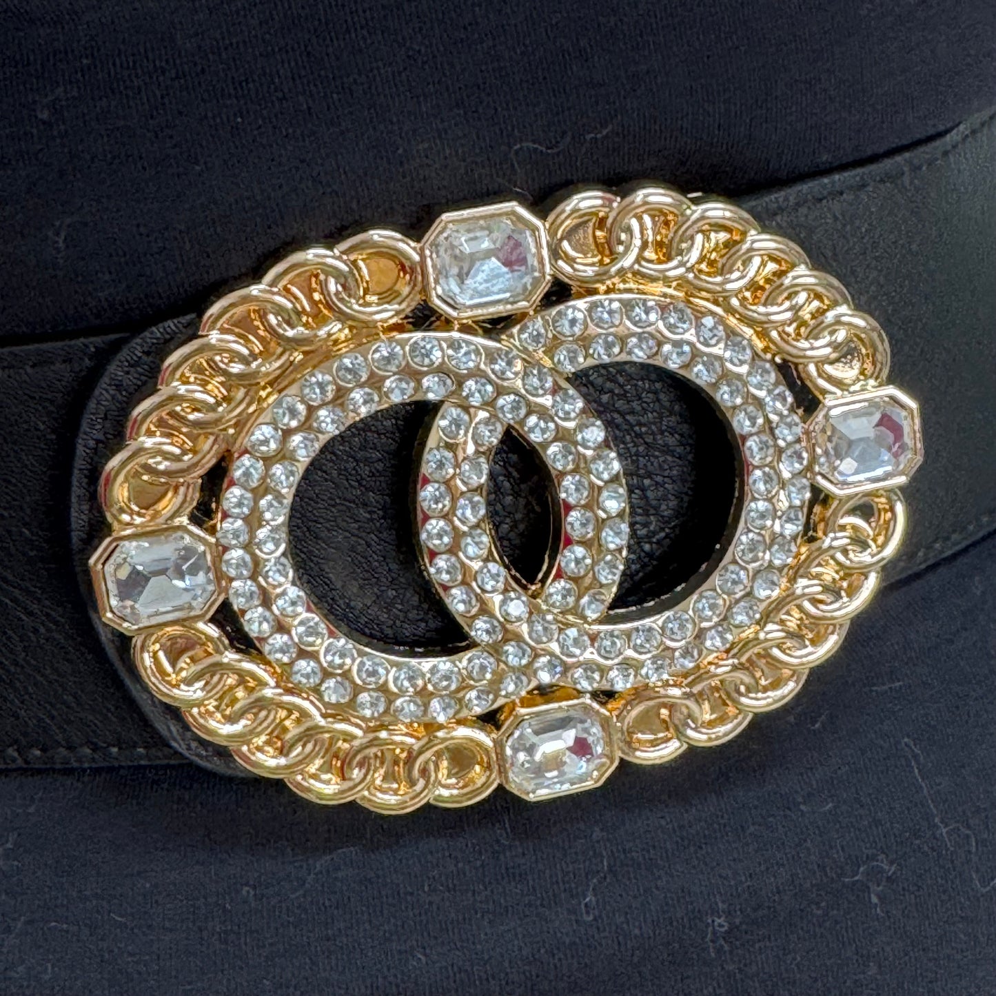 Clare: Large rhinestone oval buckle belt. One size