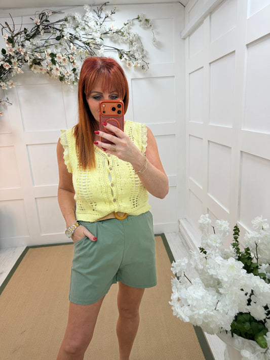 Alessia: Paper bag waist belted shorts. One size: 10-14 - 5 colours