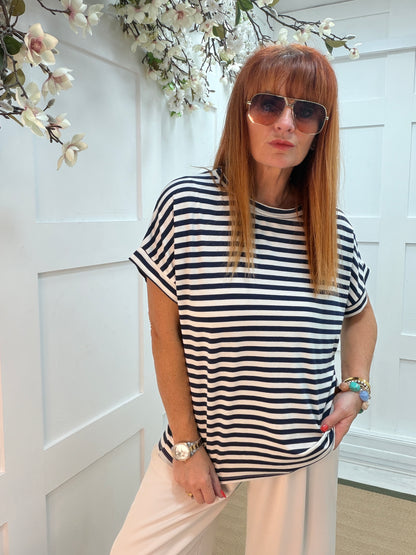 Suki: Short sleeve stripe top. One size: 10-16. 3 colours