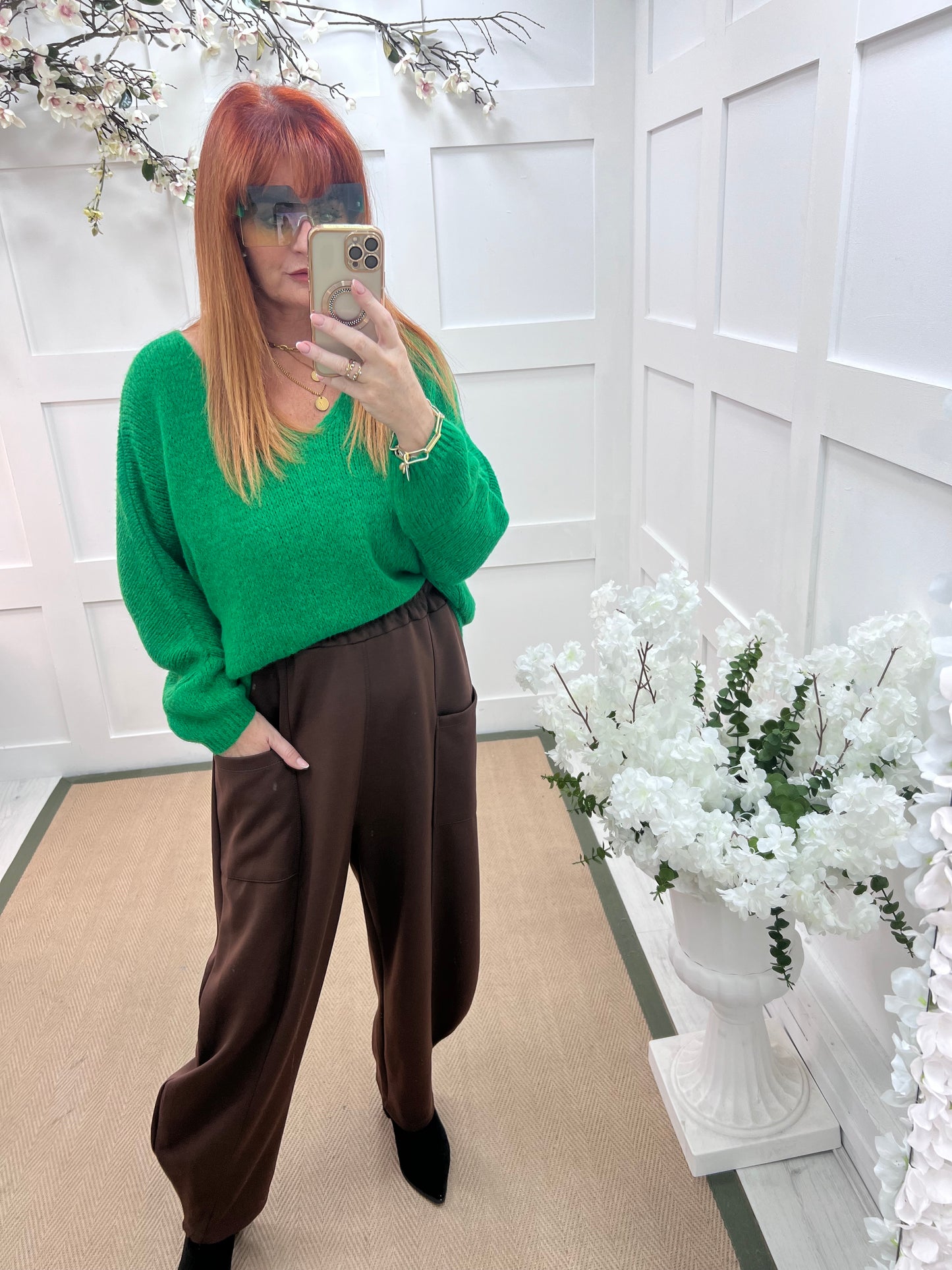 River: Brown cocoon harem trousers. One Sz: 14-20