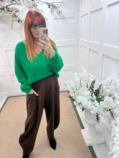 River: Brown cocoon harem trousers. One Sz: 14-20