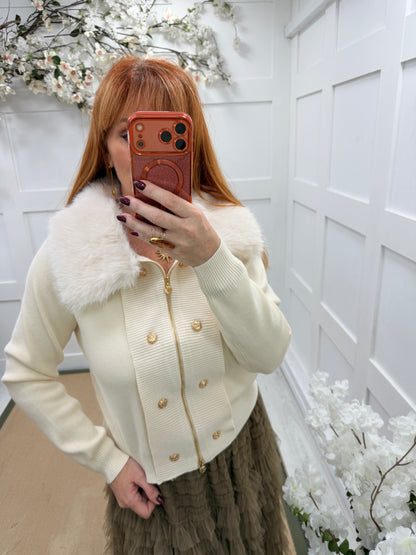 Goldie: Detachable faux fur collared zip up top. One size: 12-16. 4 colours