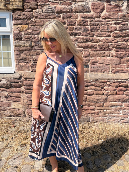 Scarlett: Silky geometric printed maxi dress. One size 10-16. 4 colours