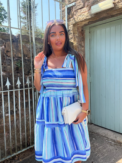Serena: Strappy abstract stripe midi dress. One size 8-14. 2 colours