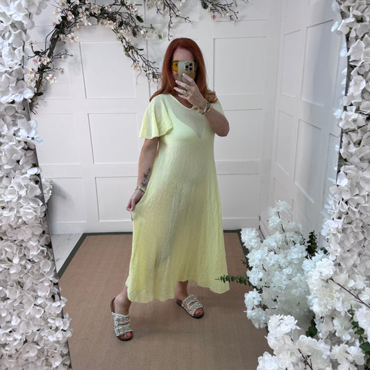Megan: Lemon swing cotton maxi dress. One size: 10-18