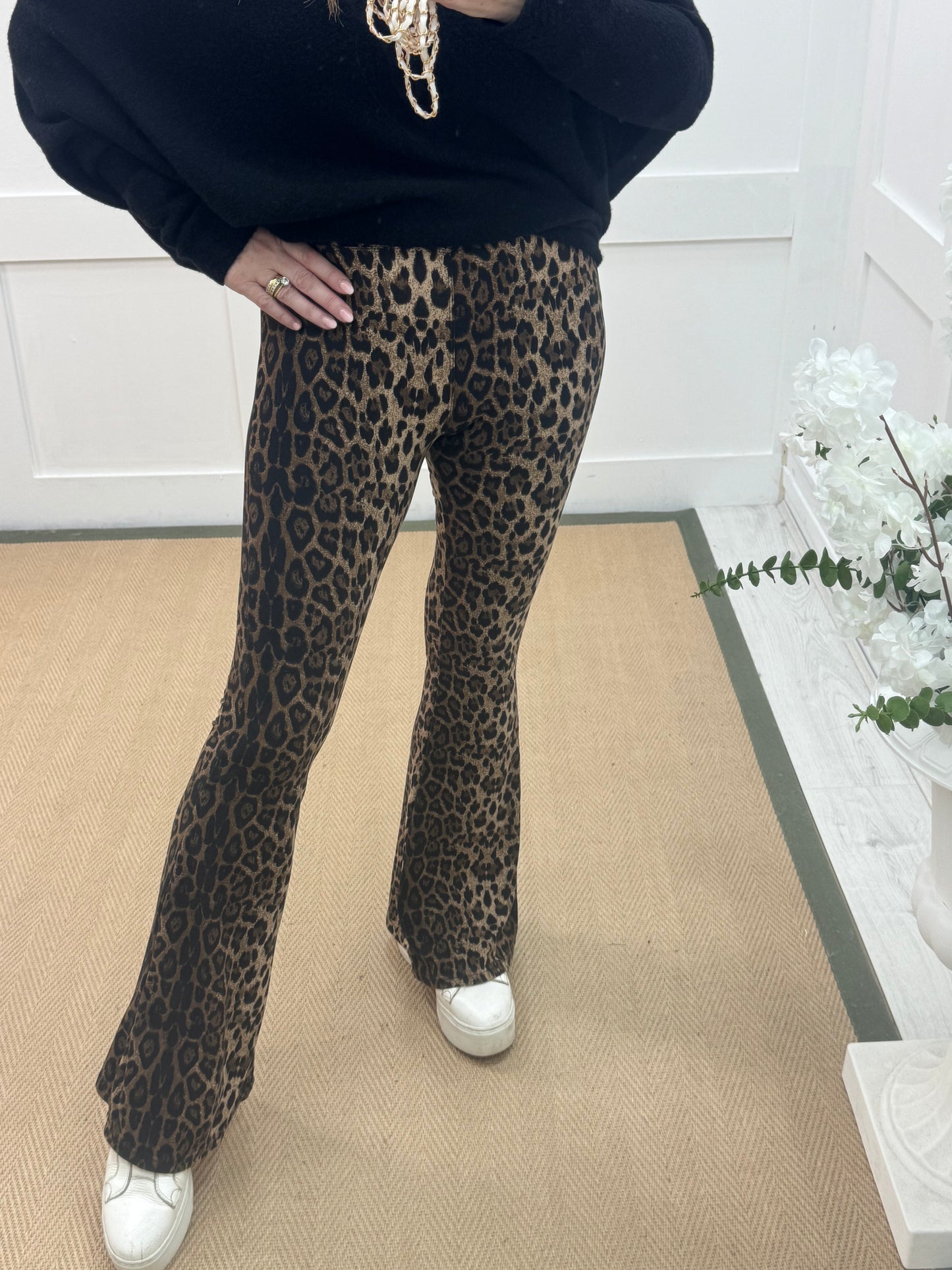 Bekah: Brown leopard print bell bottom flares. 2 sizes