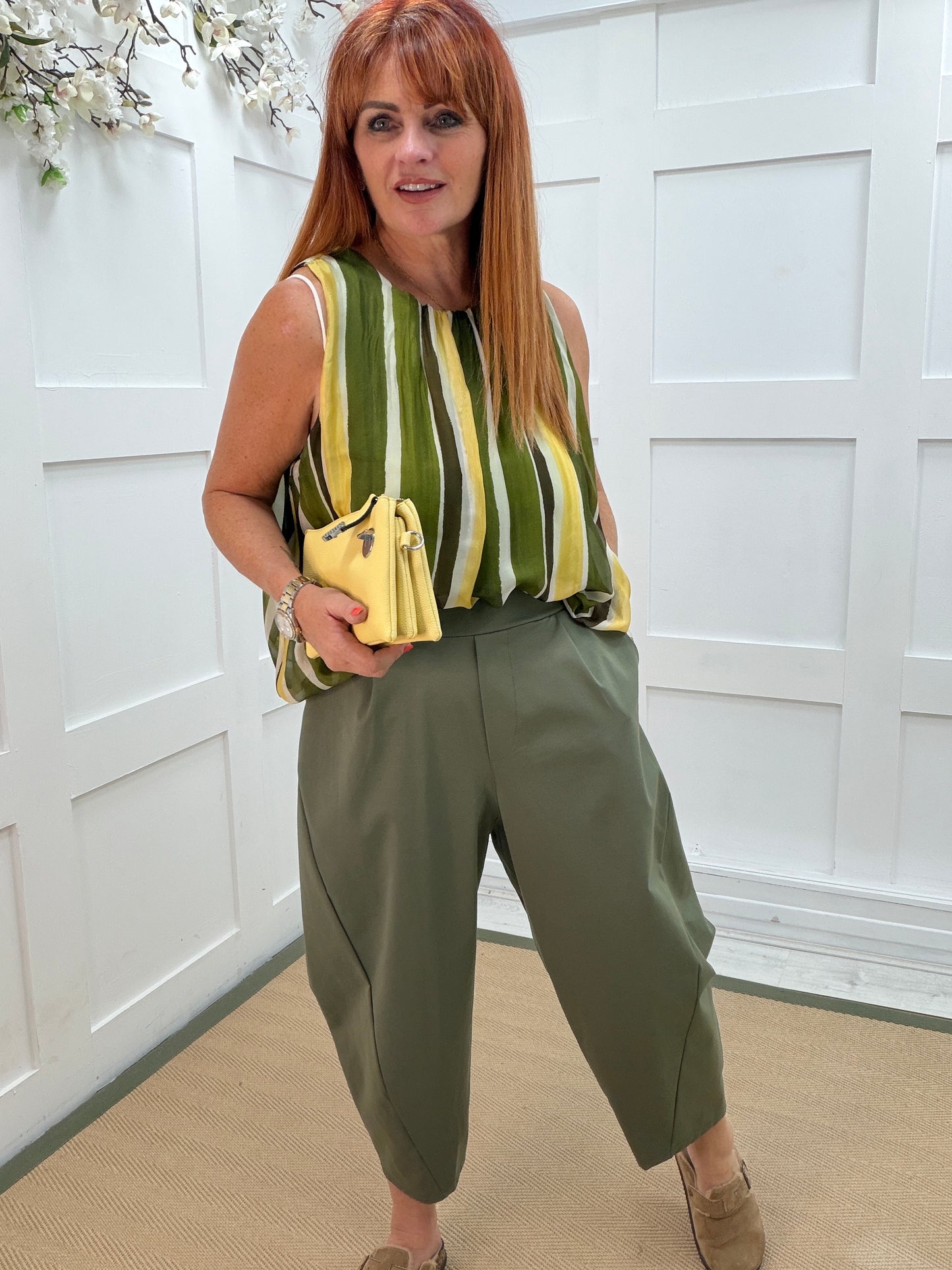 Billie: Barrel leg trousers with pockets. One size: 10-18. 5 colours