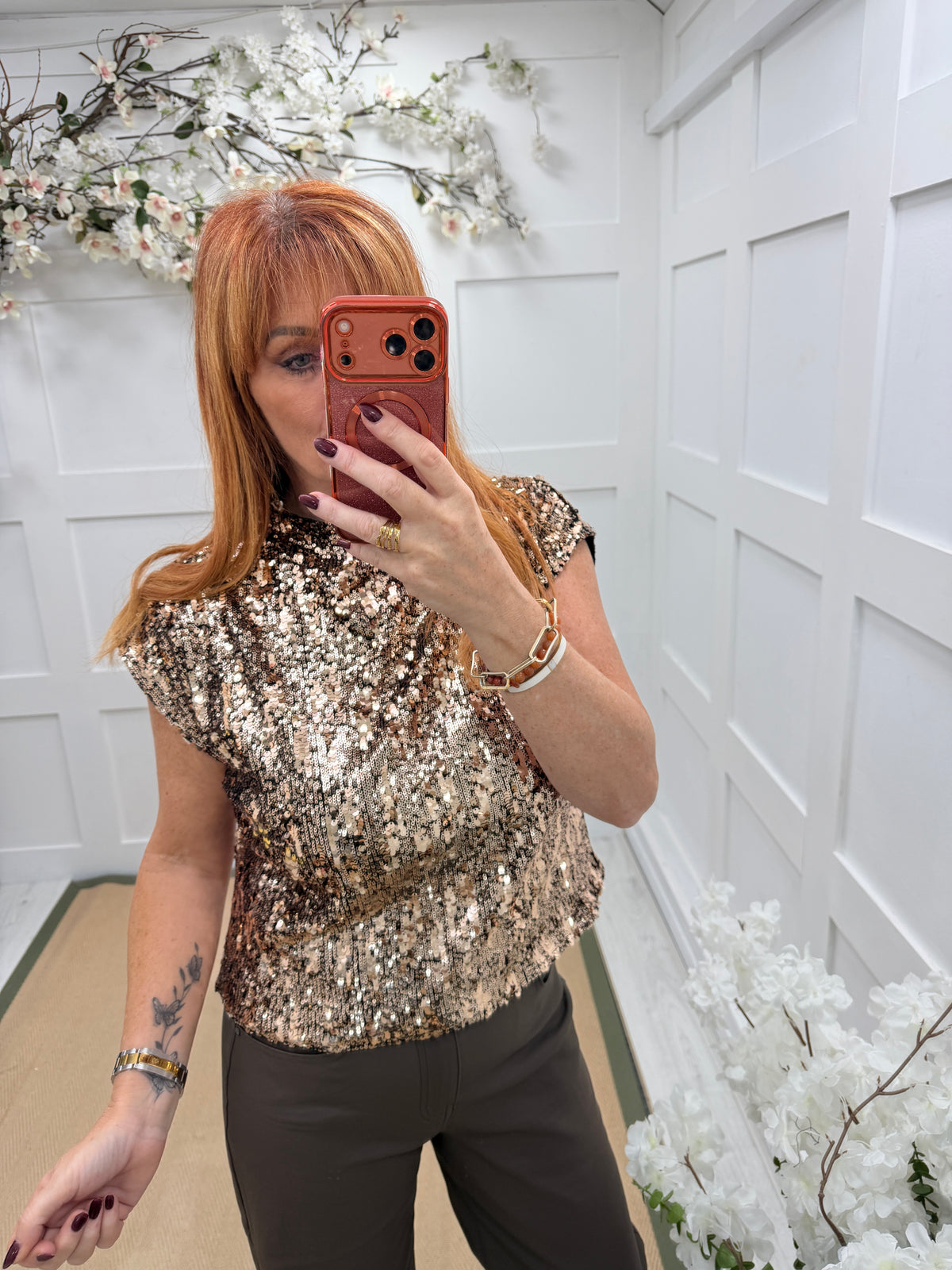 Sabrina: Sequin cap sleeve top. One Size: 10-14. 3 colours