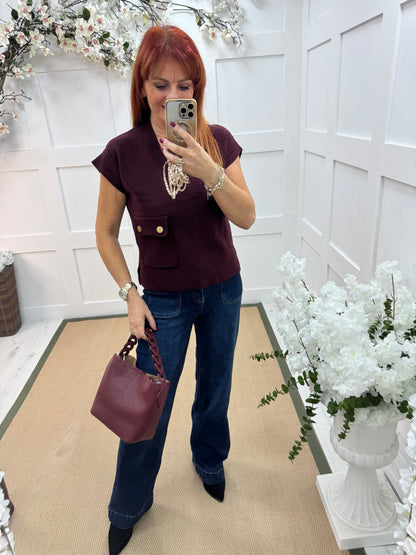 Mae: Small burgundy cross body grab bag