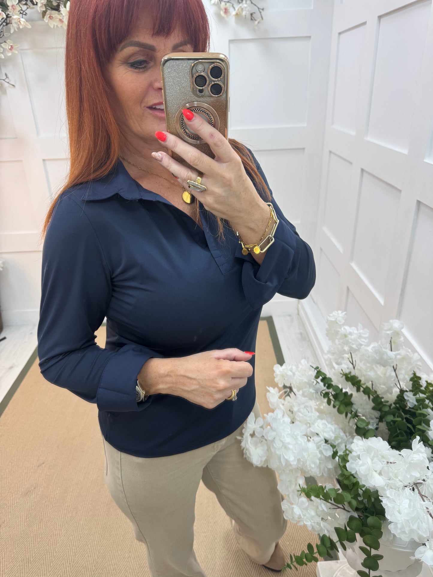 Layla: Navy cotton layering shirt. 4 sizes