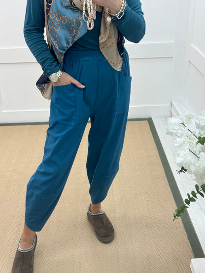 Taylor: Teal cocoon harem trousers. One Sz: 10-16