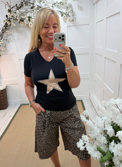Saskia: Black & rose gold sequin star top. 2 sizes.