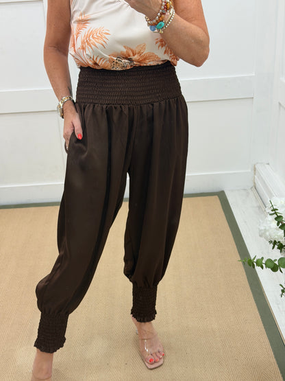 Binnie: Silky balloon leg trousers. One size: 10-18. 4 colours