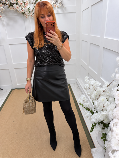 Sabrina: Sequin cap sleeve top. One Size: 10-14. 3 colours