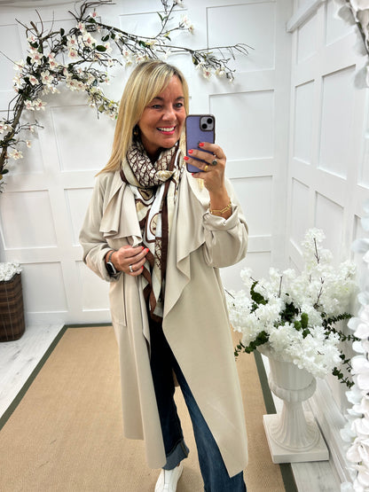 Marlowe: Cream waterfall coat with pockets. One size 14-20