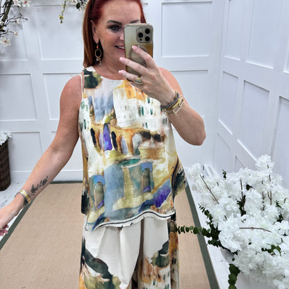 Josie: Cream Amalfi sleeveless top. One size: 10-16