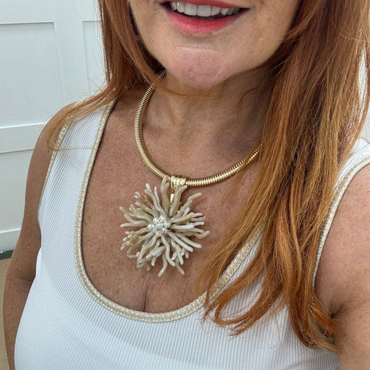 Kellie: Cream coral & gold statement necklace