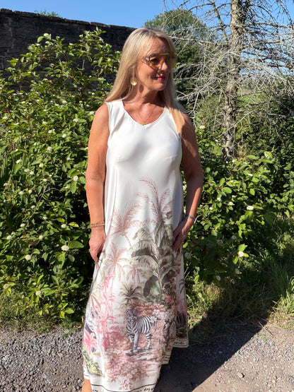 Jenna: Silky jungle print maxi dress. One size 14-18. 4 colours
